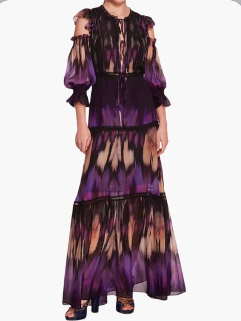 Marchesa Rosa Abstract Viscose Silk Blend Maxi Dress Sz 10 Victorian Renaissance